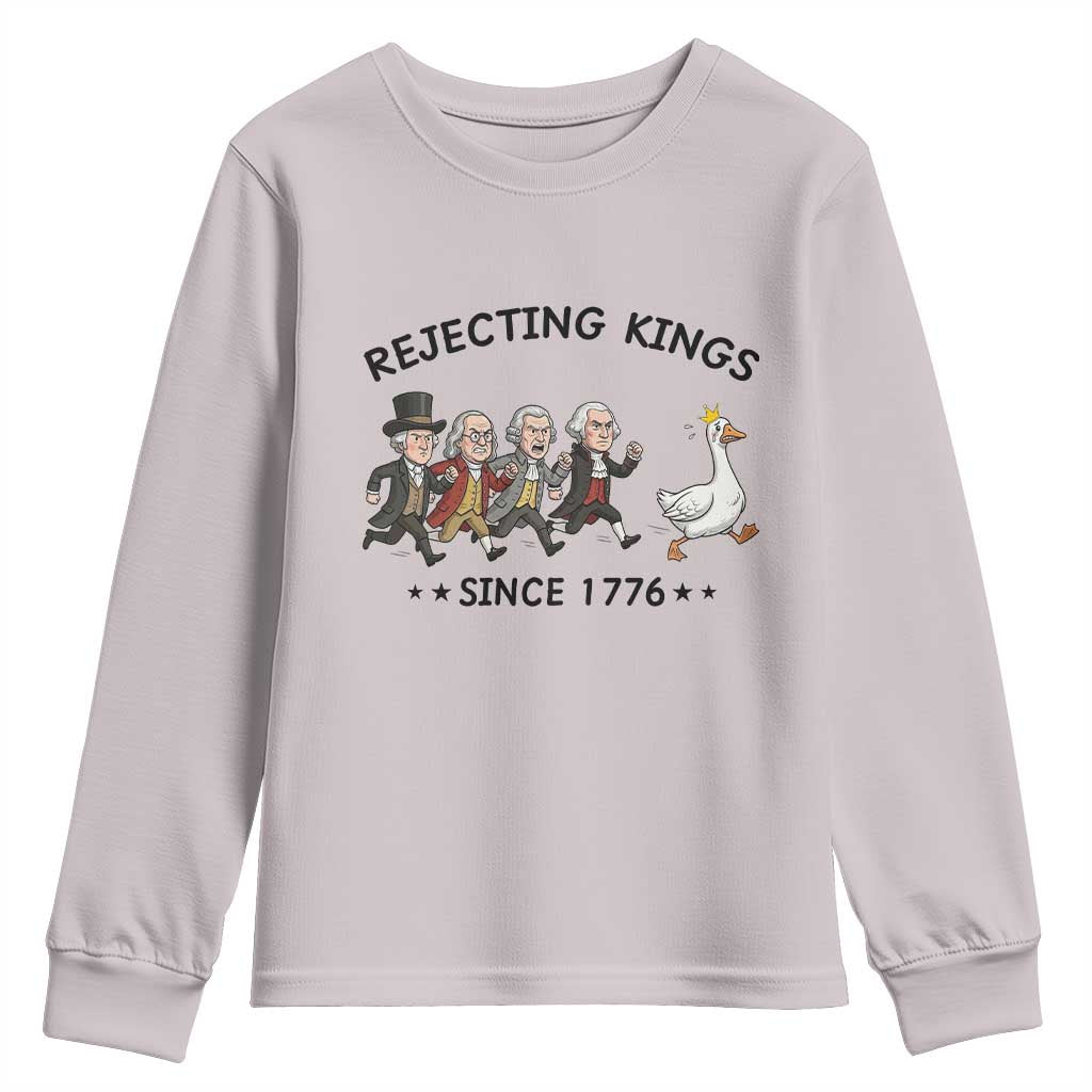 Rejecting Kings Since 1776 Youth Sweatshirt Funny Founding Fathers Chasing Royal Goose
