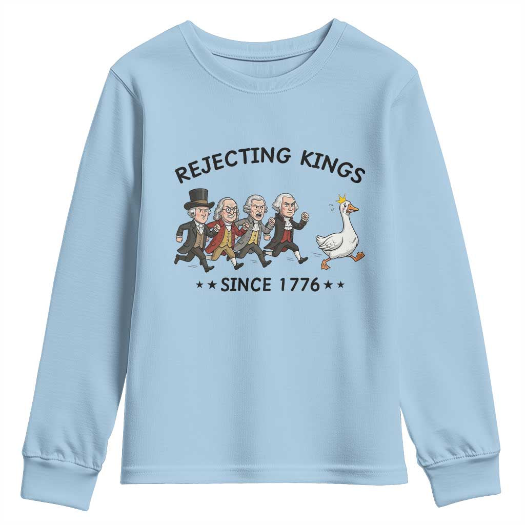 Rejecting Kings Since 1776 Youth Sweatshirt Funny Founding Fathers Chasing Royal Goose
