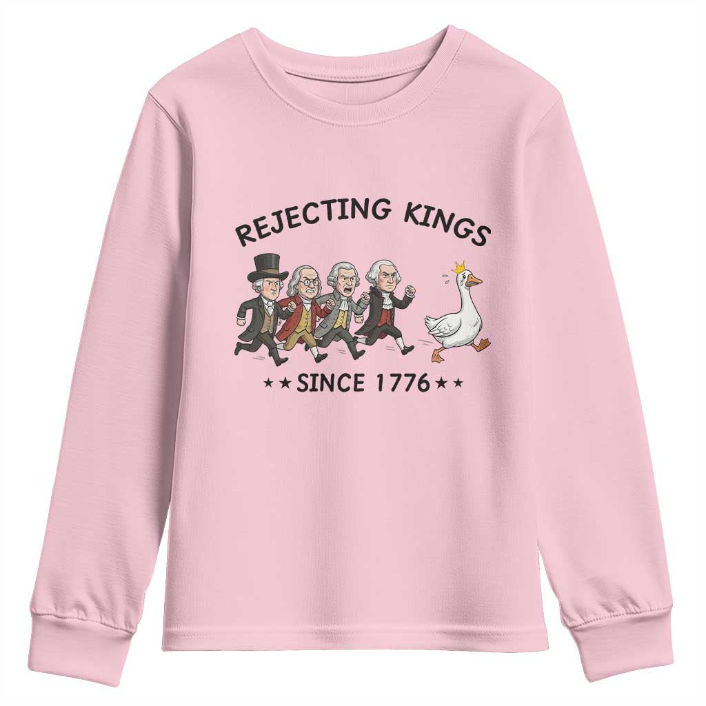 Rejecting Kings Since 1776 Youth Sweatshirt Funny Founding Fathers Chasing Royal Goose