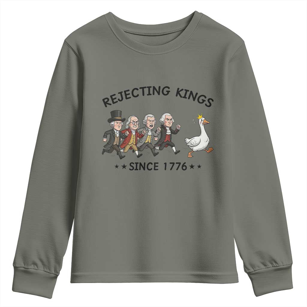 Rejecting Kings Since 1776 Youth Sweatshirt Funny Founding Fathers Chasing Royal Goose