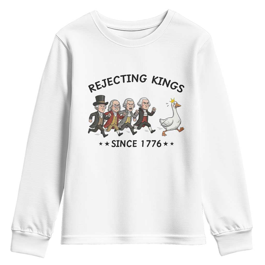 Rejecting Kings Since 1776 Youth Sweatshirt Funny Founding Fathers Chasing Royal Goose