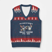 Funny Patriotic Goose V-Neck Knit Sweater Vest 250 Years Of Being A Silly Goose