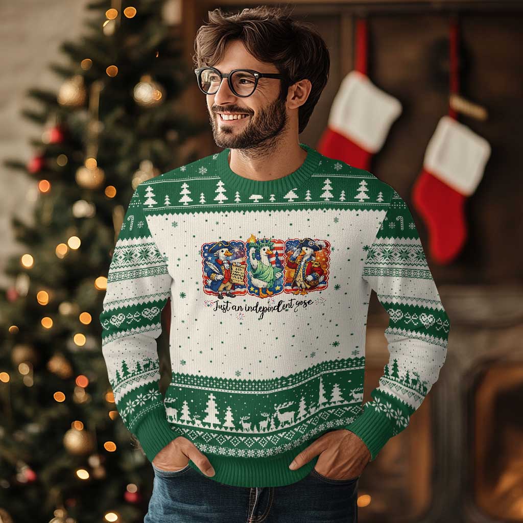 Just An Independent Goose Ugly Christmas Sweater Funny Patriotic Goose