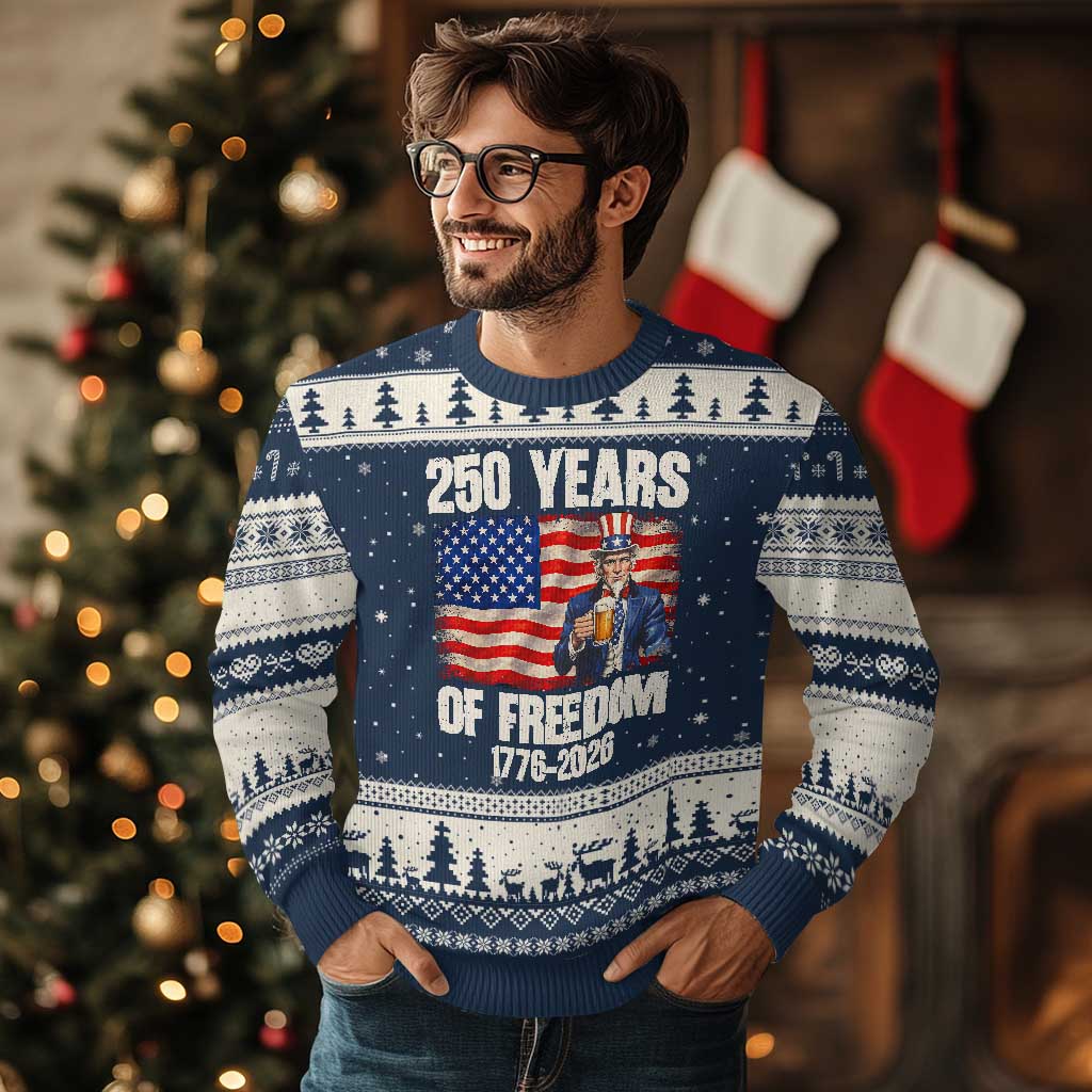 250 Years Of Freedom Ugly Christmas Sweater Patriotic Uncle Sam