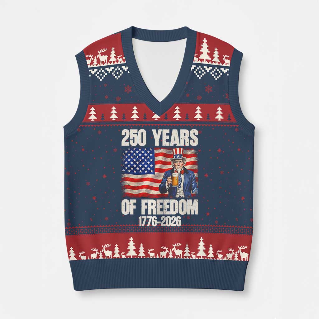 250 Years Of Freedom V-Neck Knit Sweater Vest Patriotic Uncle Sam