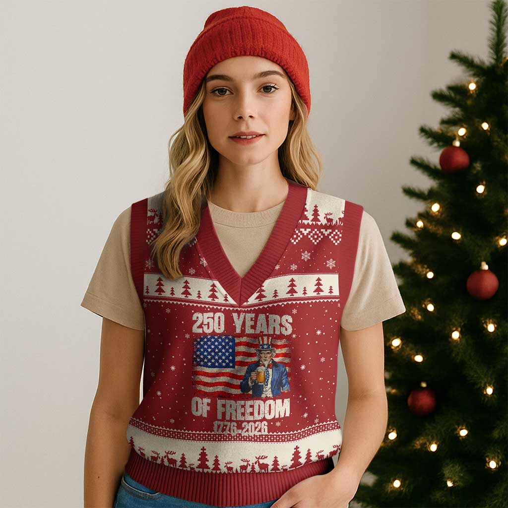 250 Years Of Freedom V-Neck Knit Sweater Vest Patriotic Uncle Sam