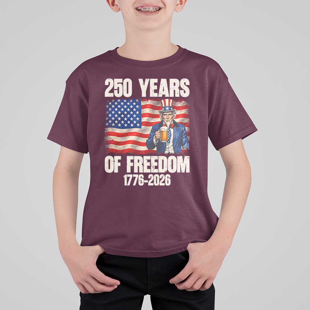 250 Years Of Freedom T Shirt For Kid Patriotic Uncle Sam