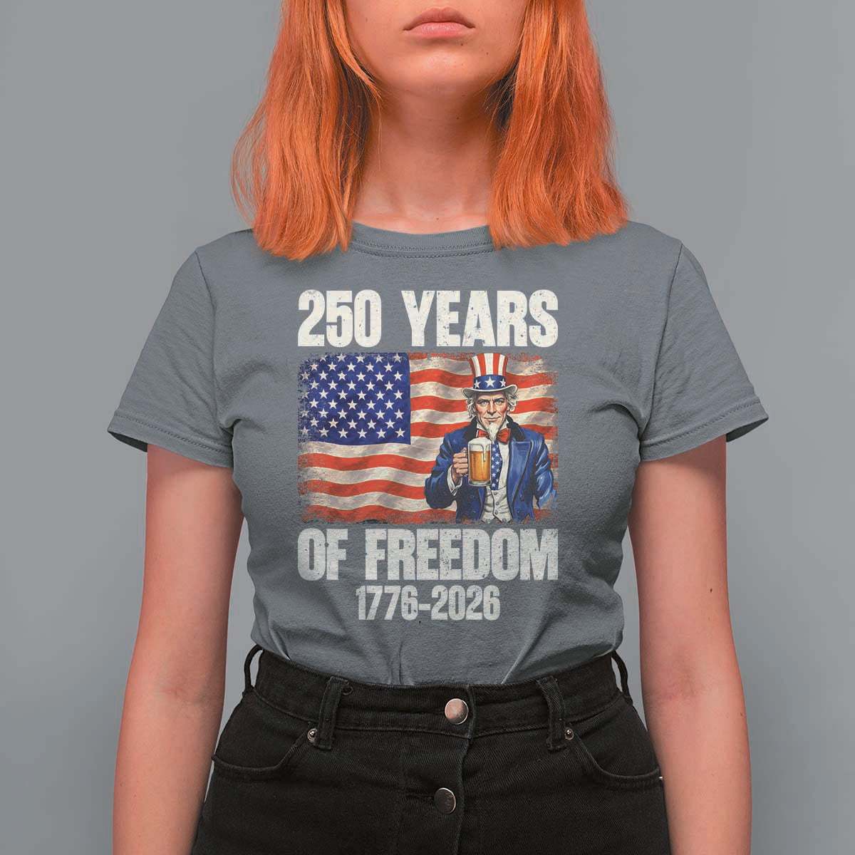 250 Years Of Freedom T Shirt For Women Patriotic Uncle Sam