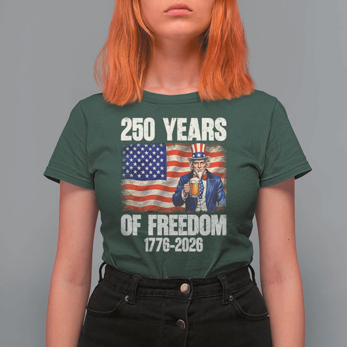 250 Years Of Freedom T Shirt For Women Patriotic Uncle Sam