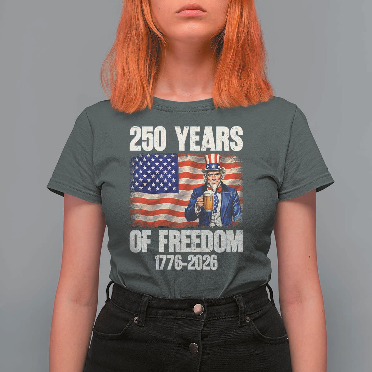 250 Years Of Freedom T Shirt For Women Patriotic Uncle Sam