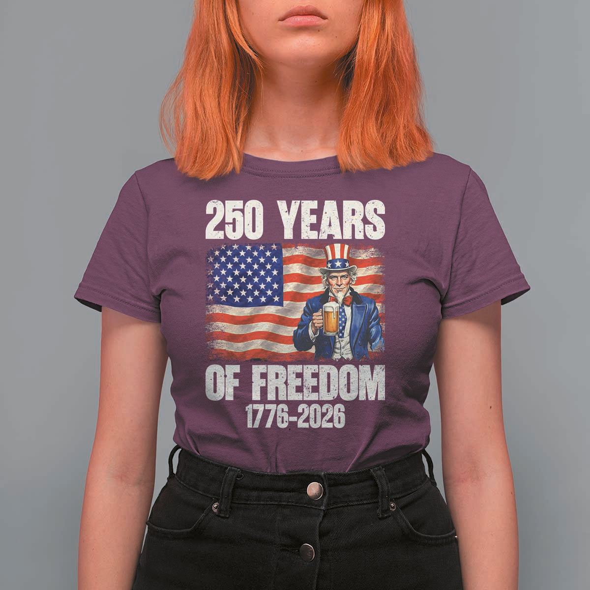 250 Years Of Freedom T Shirt For Women Patriotic Uncle Sam