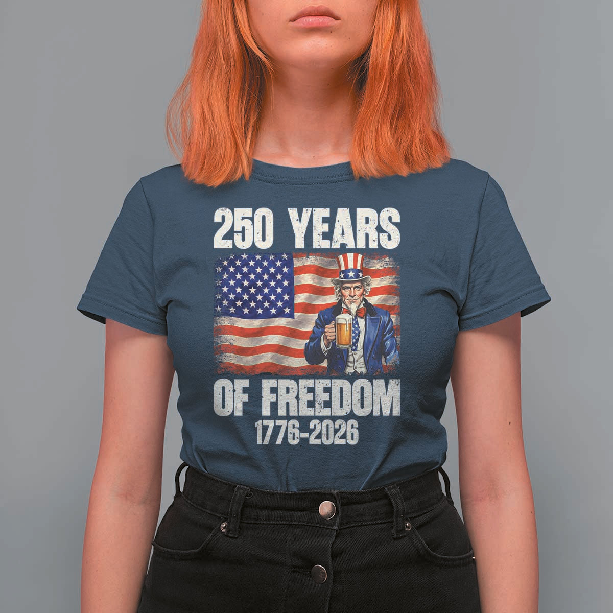 250 Years Of Freedom T Shirt For Women Patriotic Uncle Sam