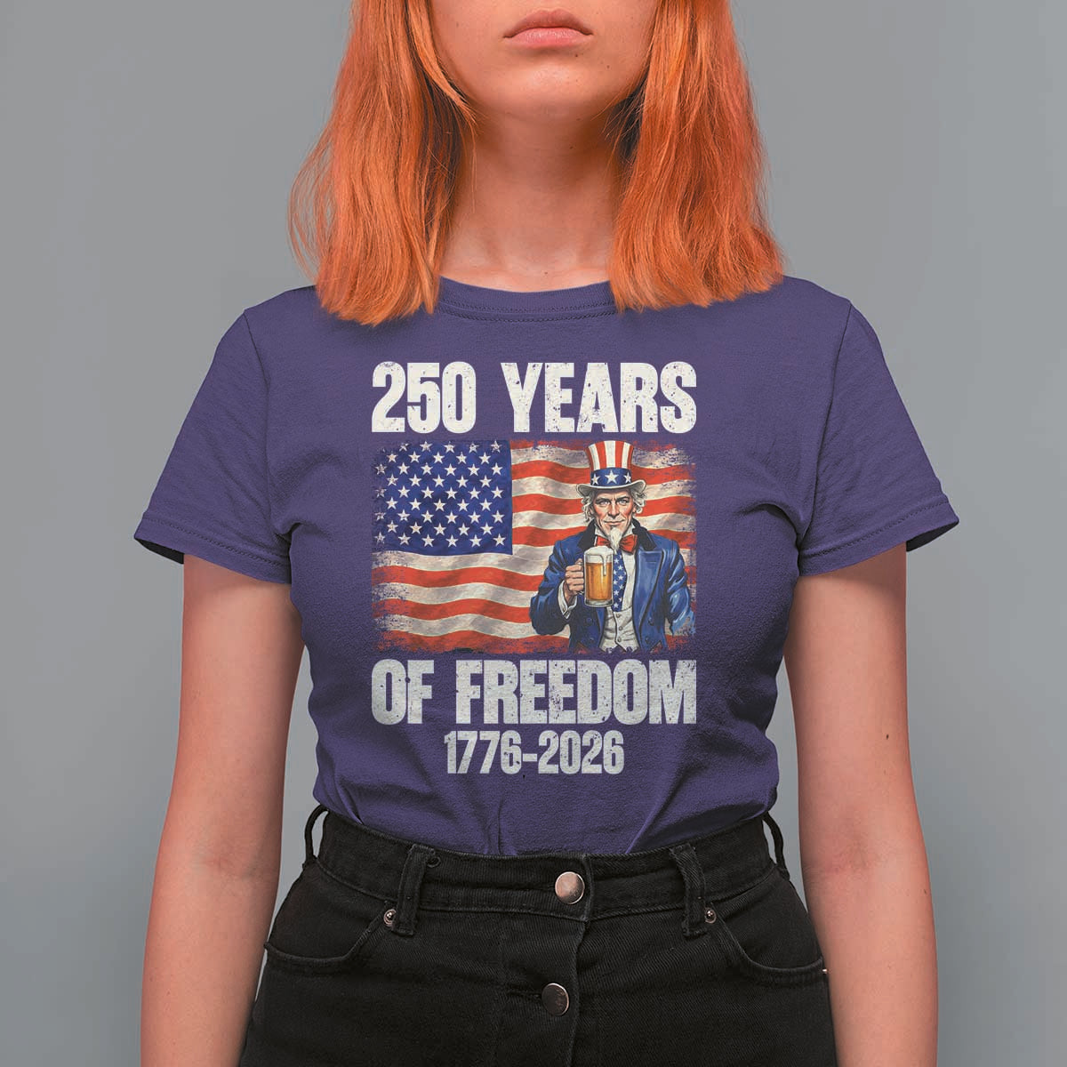 250 Years Of Freedom T Shirt For Women Patriotic Uncle Sam