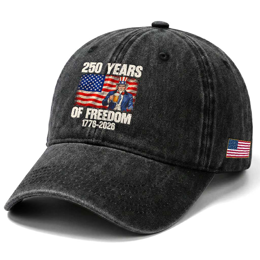 250 Years Of Freedom Washed Cotton Baseball Cap Patriotic Uncle Sam