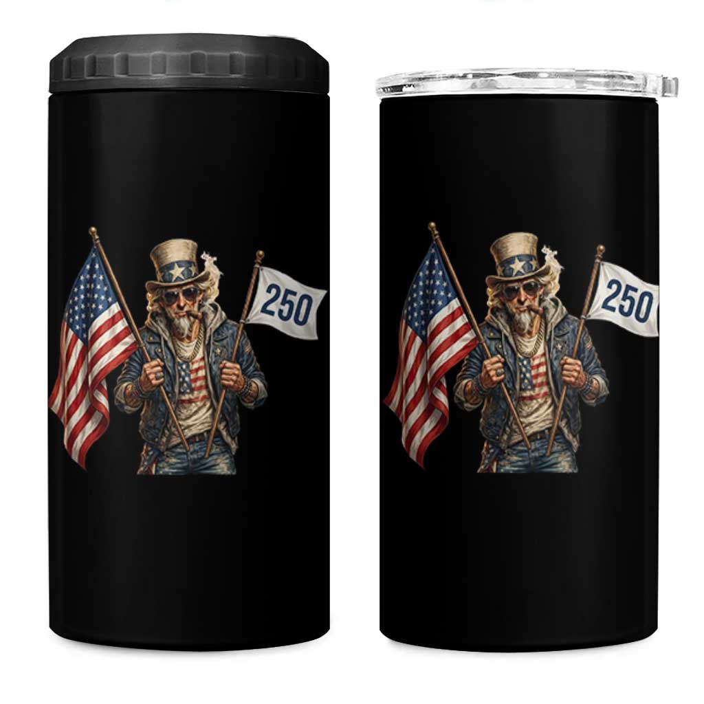Patriotic Uncle Sam Celebrating 250 Years America 4 in 1 Can Cooler Tumbler