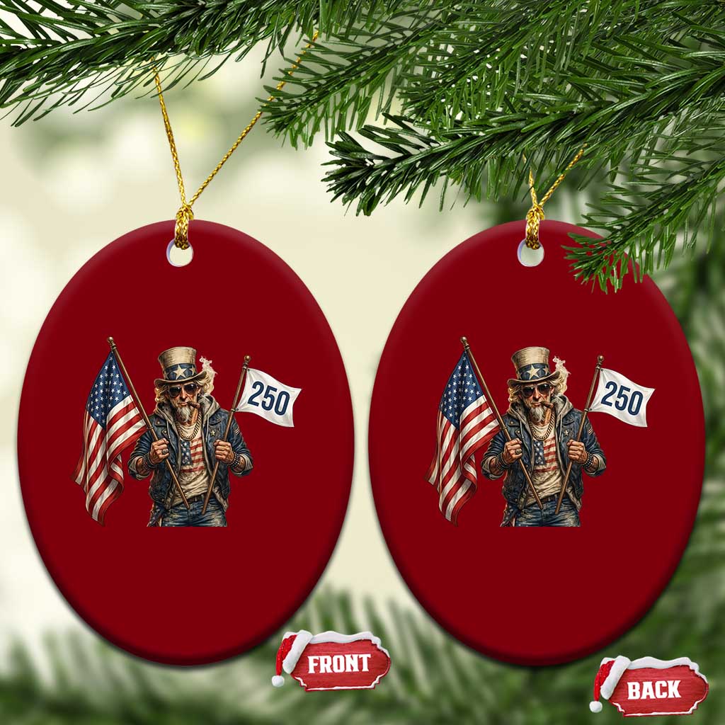 Patriotic Uncle Sam Celebrating 250 Years America Ceramic Ornament