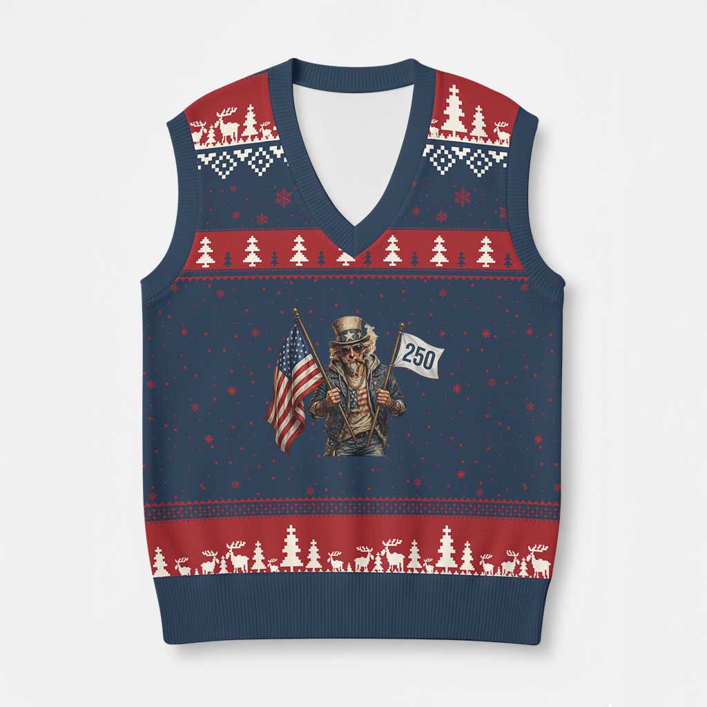 Patriotic Uncle Sam Celebrating 250 Years America V-Neck Knit Sweater Vest