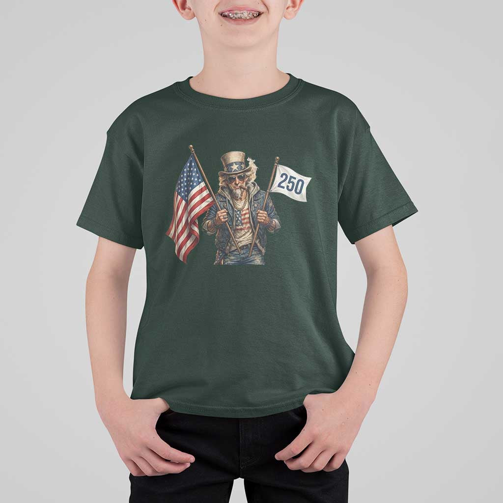 Patriotic Uncle Sam Celebrating 250 Years America T Shirt For Kid