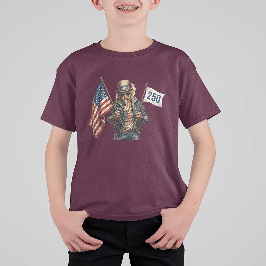 Patriotic Uncle Sam Celebrating 250 Years America T Shirt For Kid