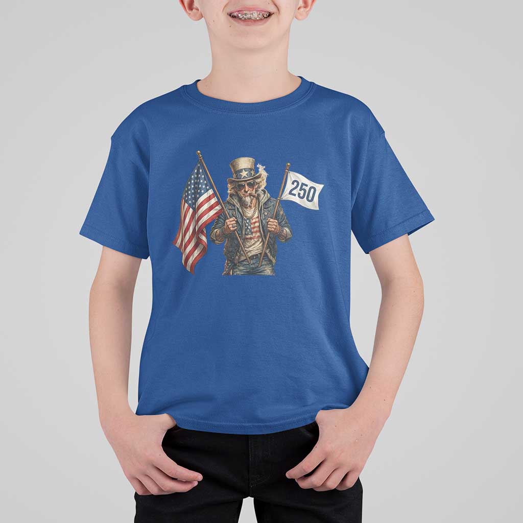 Patriotic Uncle Sam Celebrating 250 Years America T Shirt For Kid