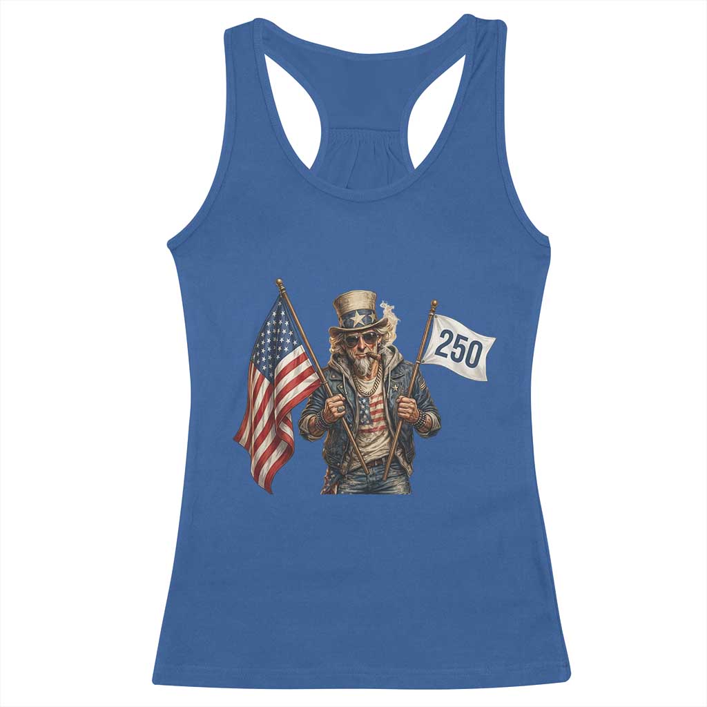 Patriotic Uncle Sam Celebrating 250 Years America Racerback Tank Top