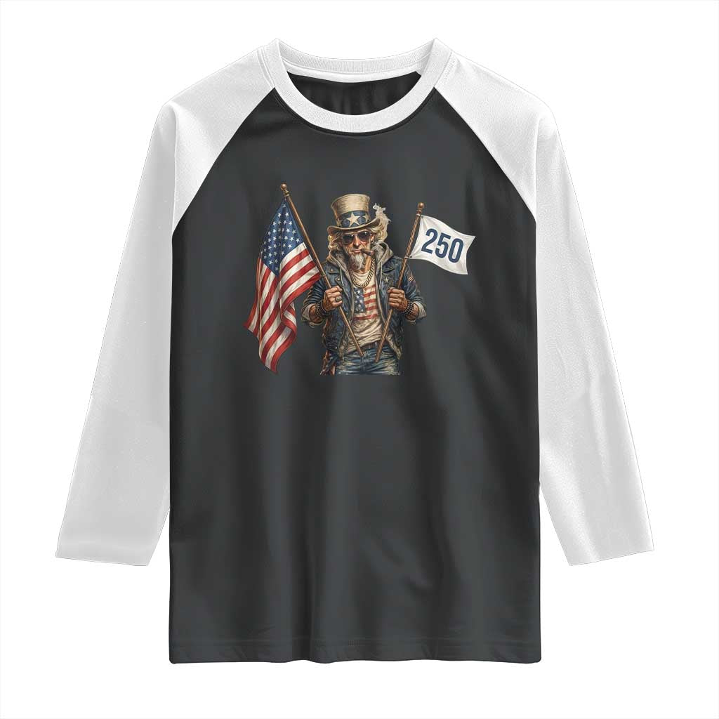 Patriotic Uncle Sam Celebrating 250 Years America Raglan Shirt