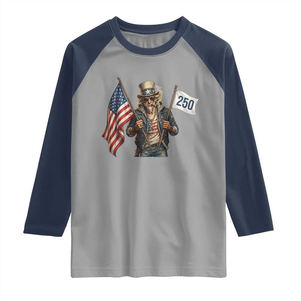 Patriotic Uncle Sam Celebrating 250 Years America Raglan Shirt