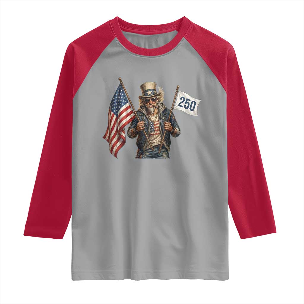 Patriotic Uncle Sam Celebrating 250 Years America Raglan Shirt