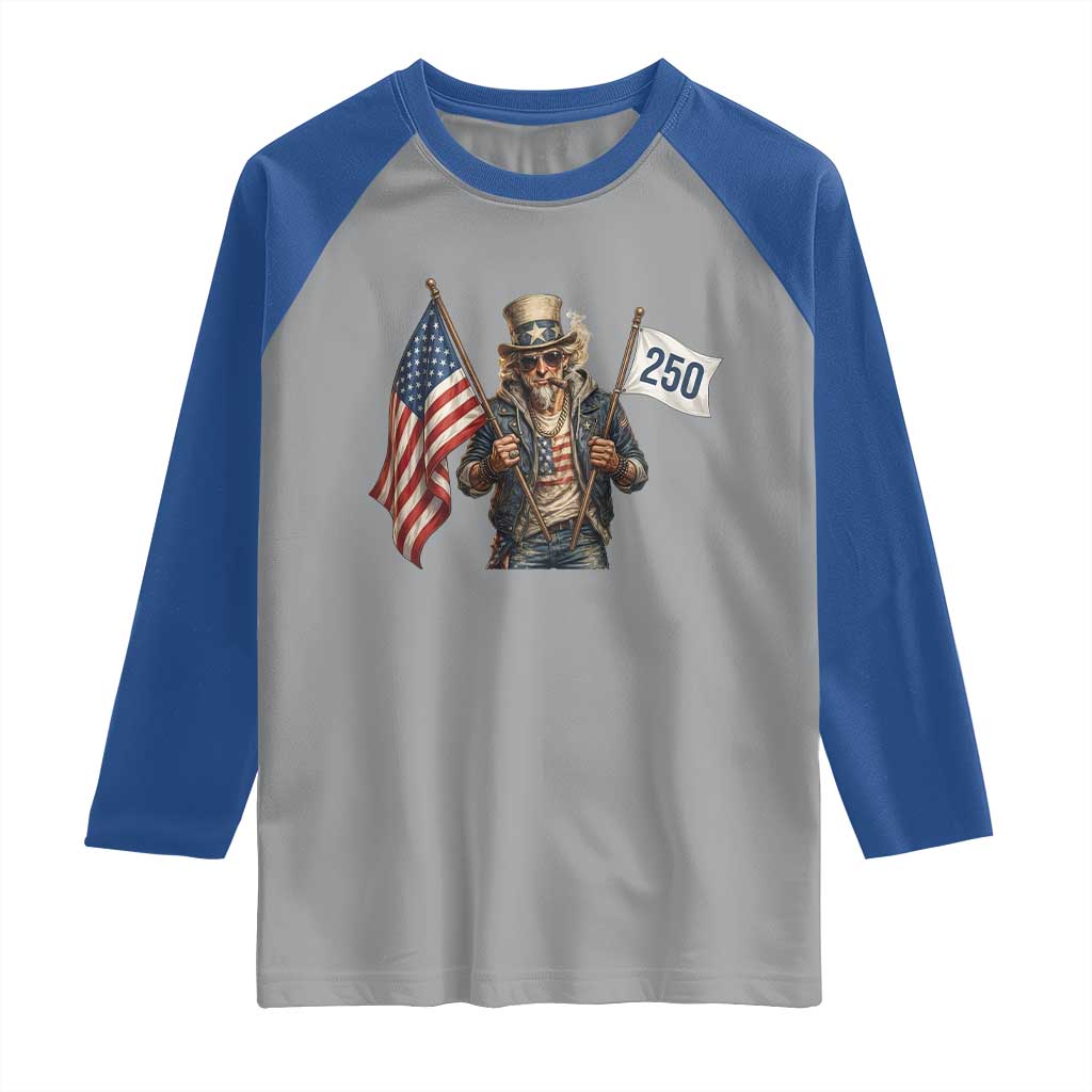 Patriotic Uncle Sam Celebrating 250 Years America Raglan Shirt