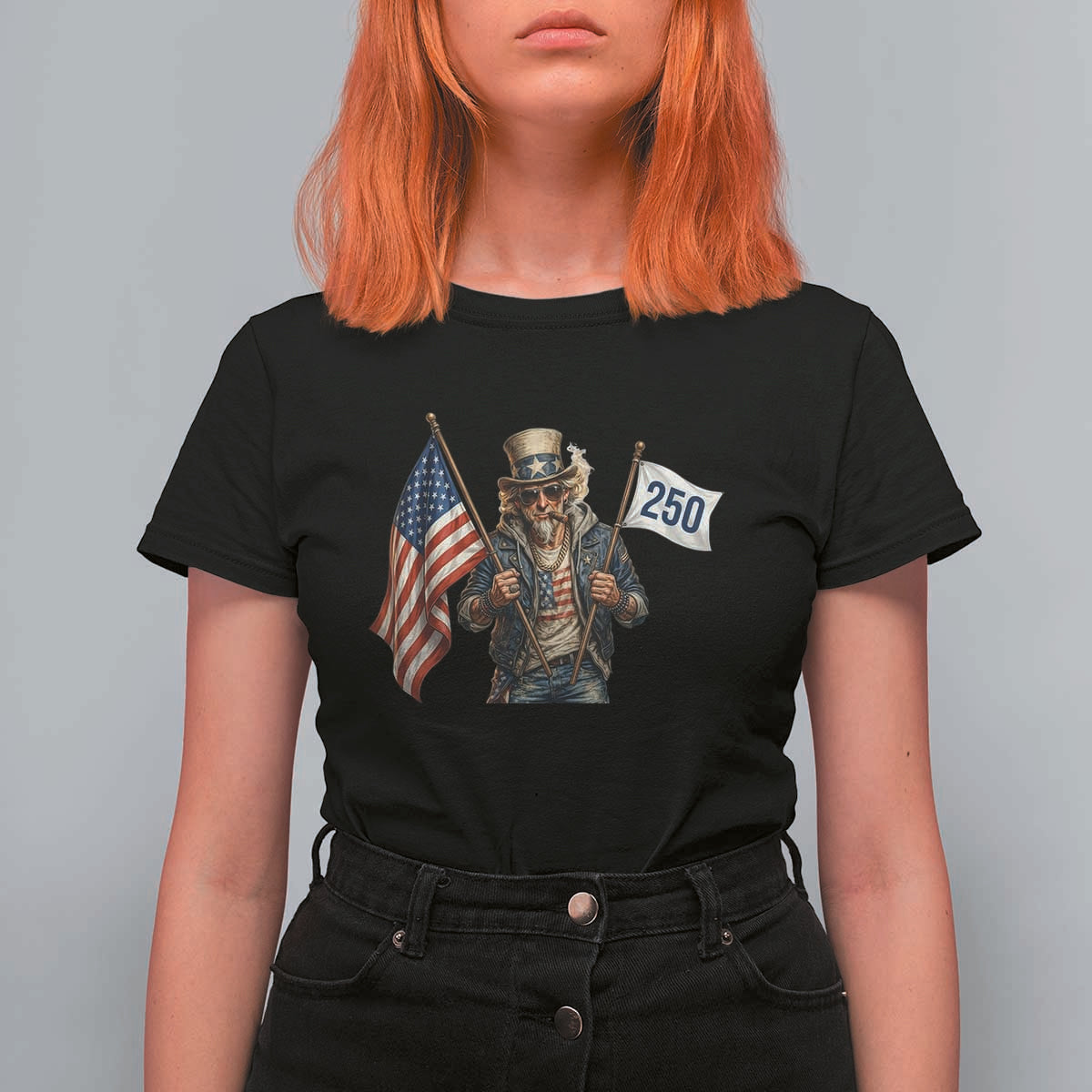 Patriotic Uncle Sam Celebrating 250 Years America T Shirt For Women