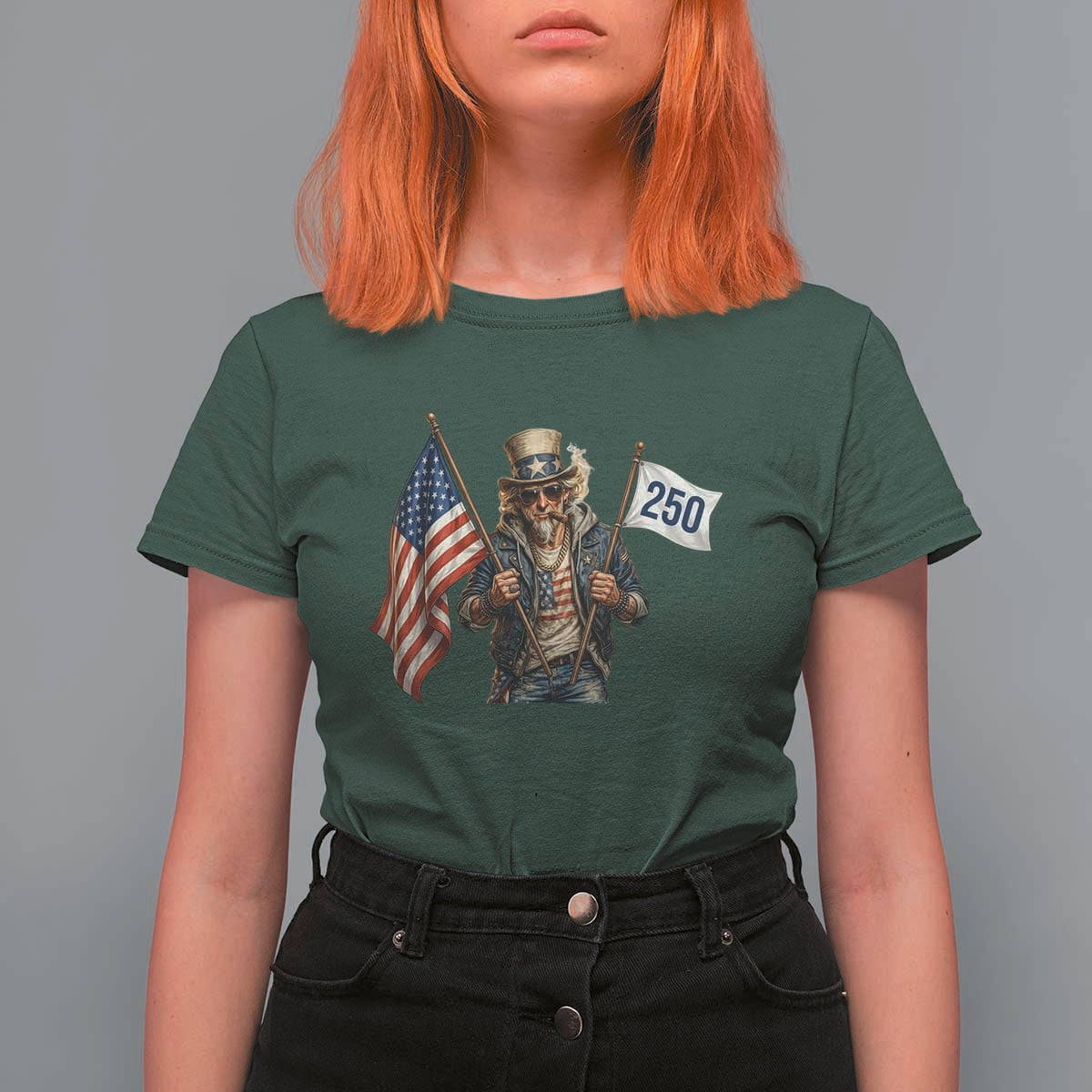 Patriotic Uncle Sam Celebrating 250 Years America T Shirt For Women