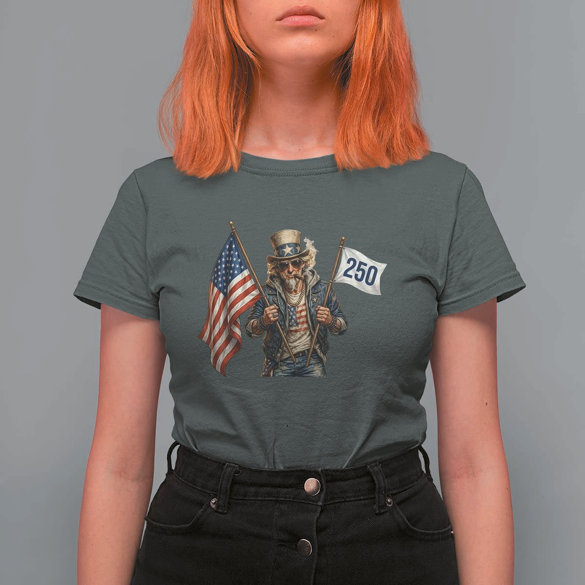 Patriotic Uncle Sam Celebrating 250 Years America T Shirt For Women