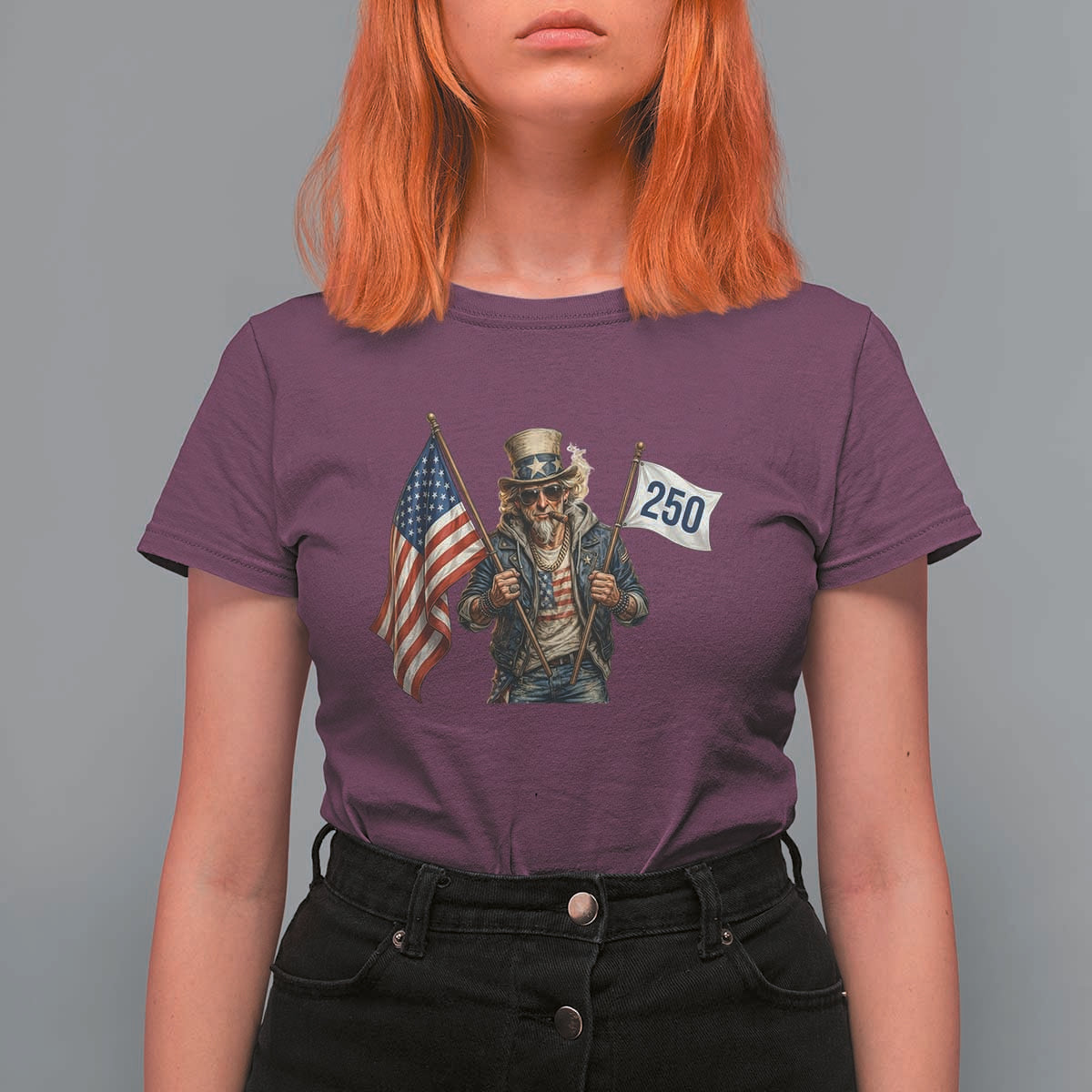 Patriotic Uncle Sam Celebrating 250 Years America T Shirt For Women