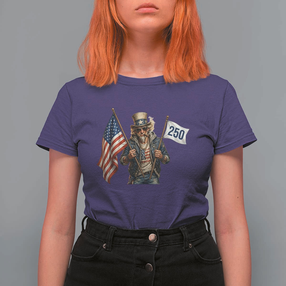 Patriotic Uncle Sam Celebrating 250 Years America T Shirt For Women