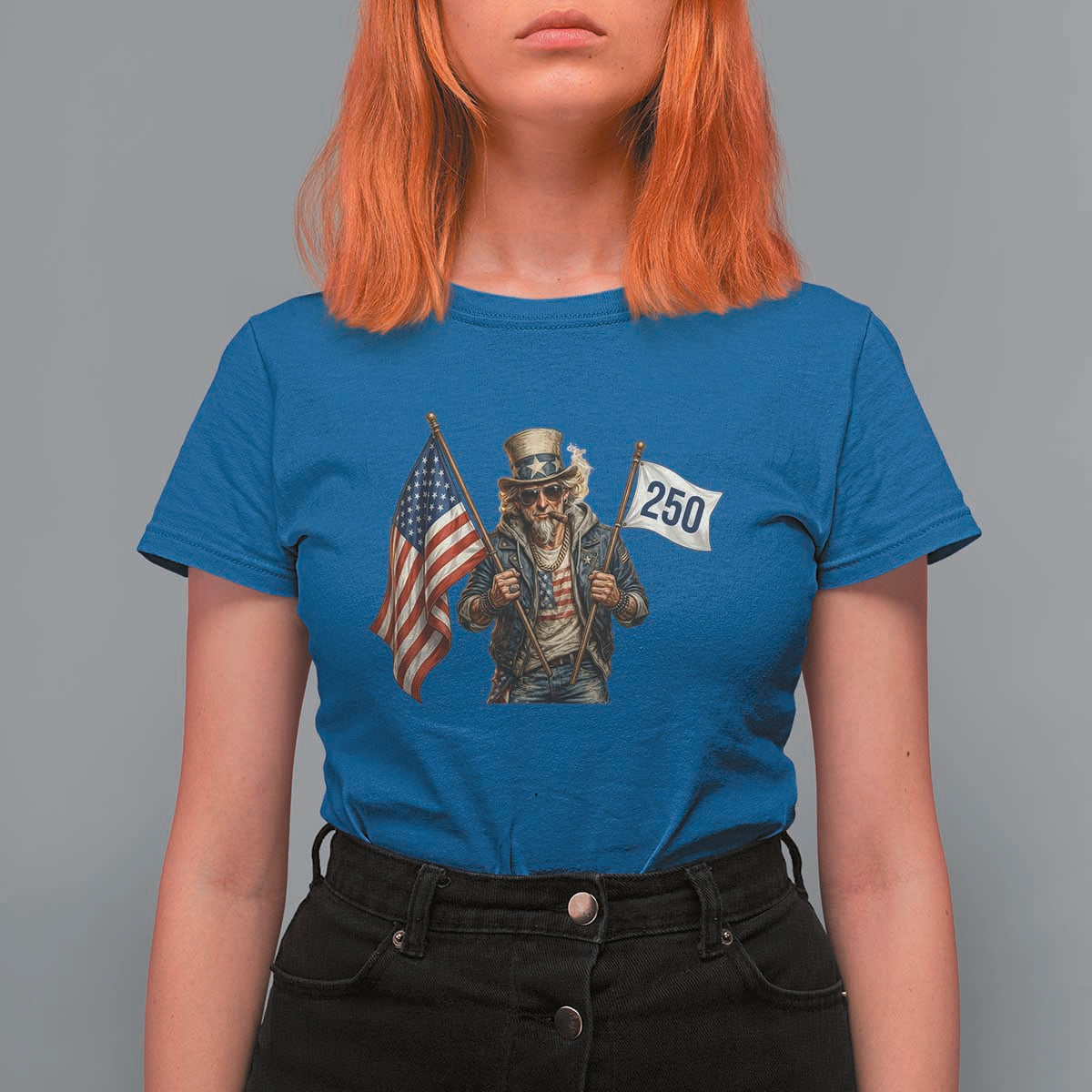 Patriotic Uncle Sam Celebrating 250 Years America T Shirt For Women