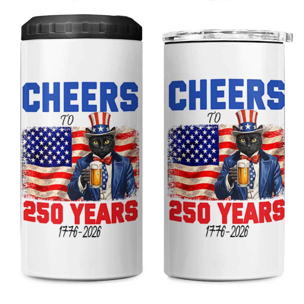 Vintage Cat Uncle Sam 4 in 1 Can Cooler Tumbler Cheers To 250 Years