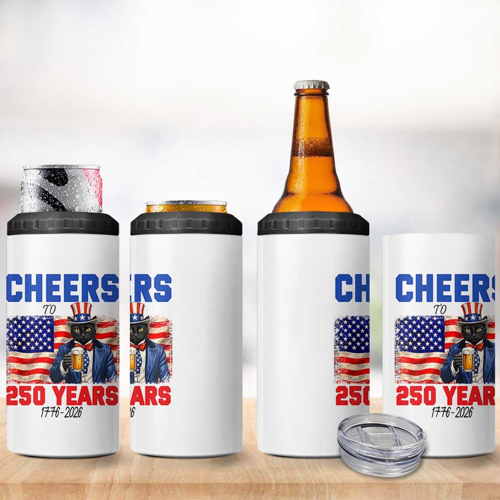 Vintage Cat Uncle Sam 4 in 1 Can Cooler Tumbler Cheers To 250 Years