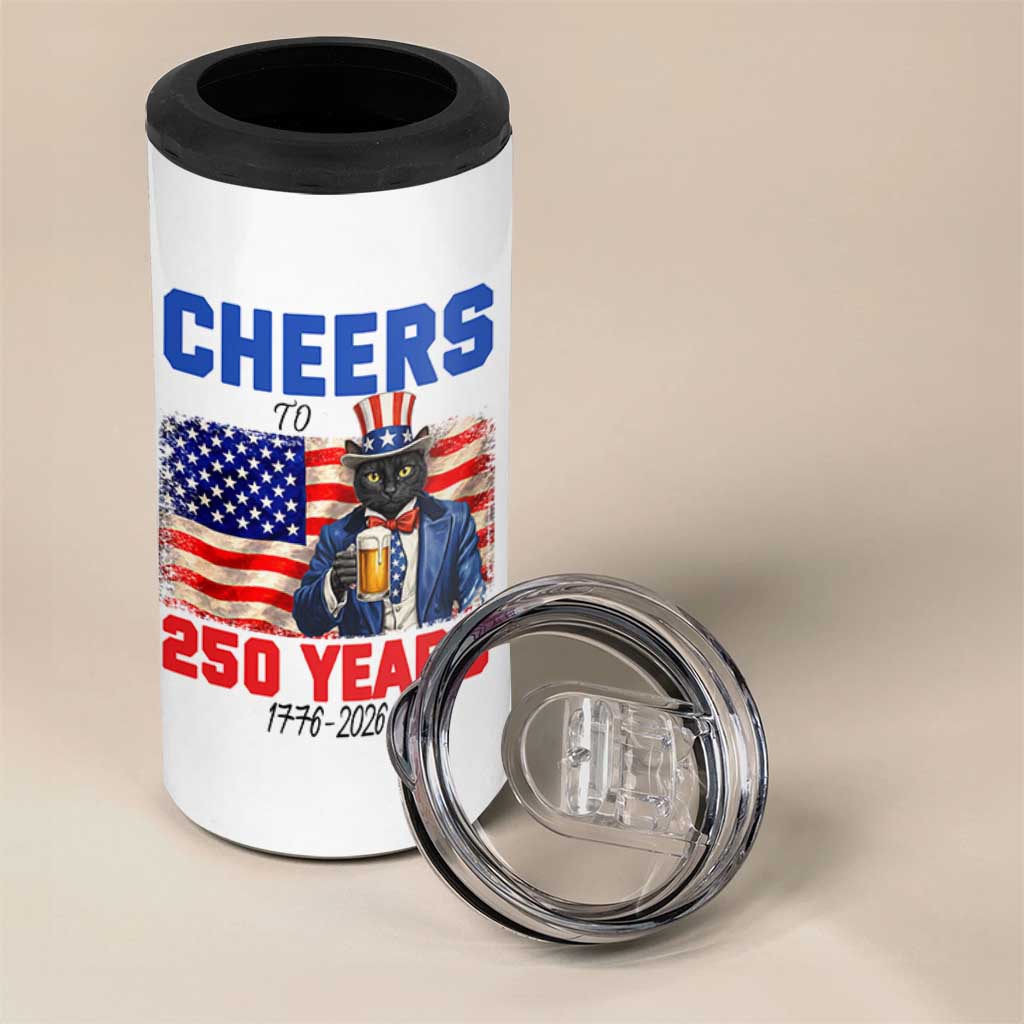 Vintage Cat Uncle Sam 4 in 1 Can Cooler Tumbler Cheers To 250 Years