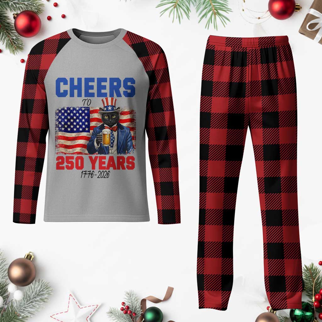 Vintage Cat Uncle Sam Plaid Pajama Set Cheers To 250 Years