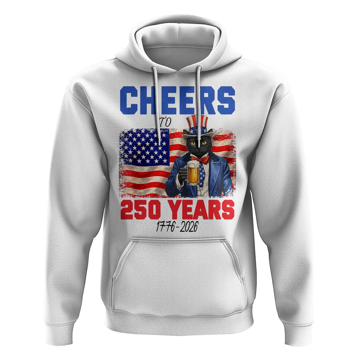 Vintage Cat Uncle Sam Hoodie Cheers To 250 Years