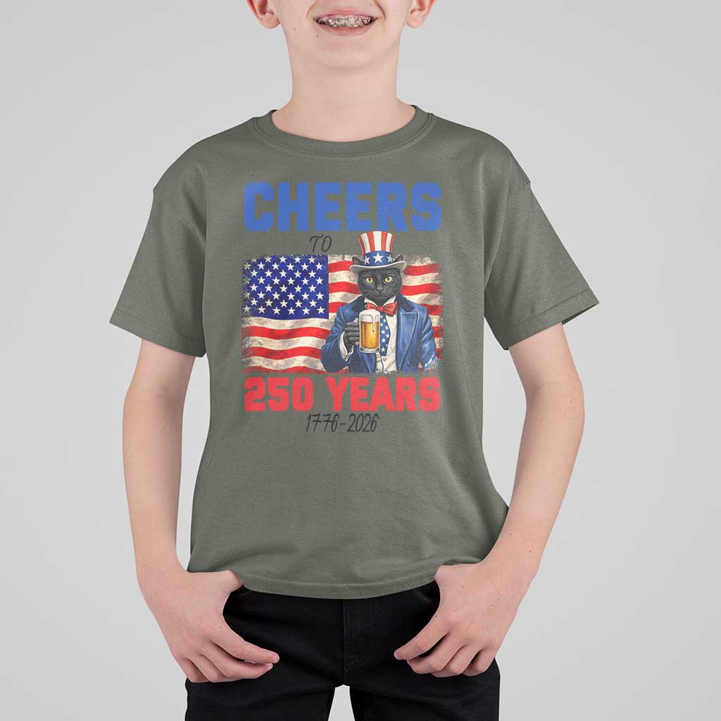 Vintage Cat Uncle Sam T Shirt For Kid Cheers To 250 Years
