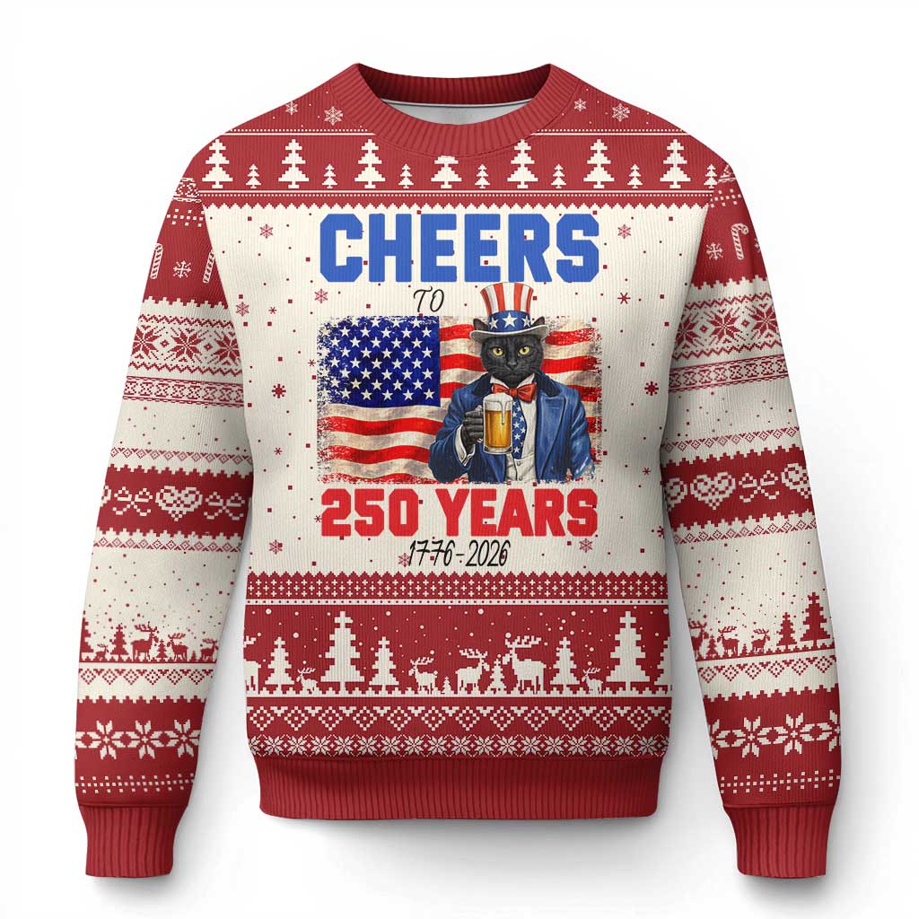 Vintage Cat Uncle Sam Ugly Christmas Sweater Cheers To 250 Years