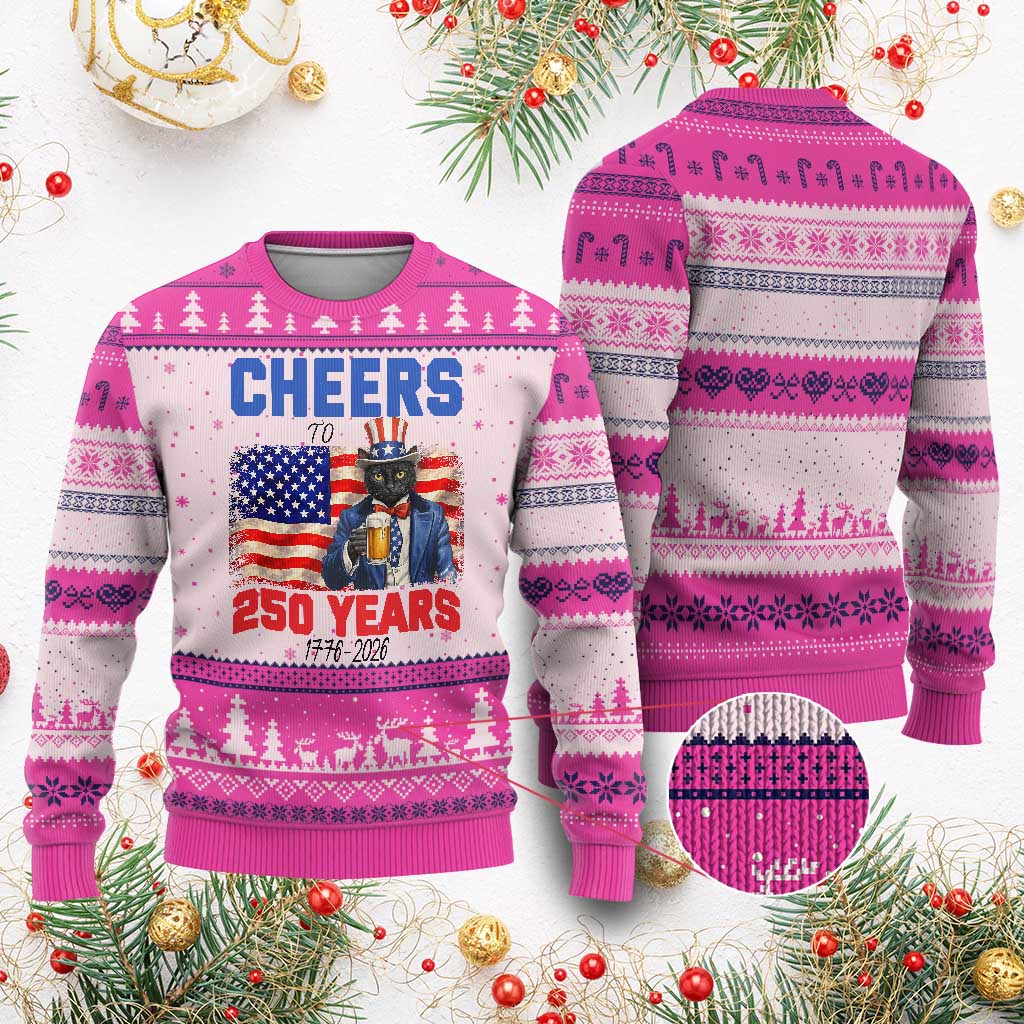 Vintage Cat Uncle Sam Ugly Christmas Sweater Cheers To 250 Years