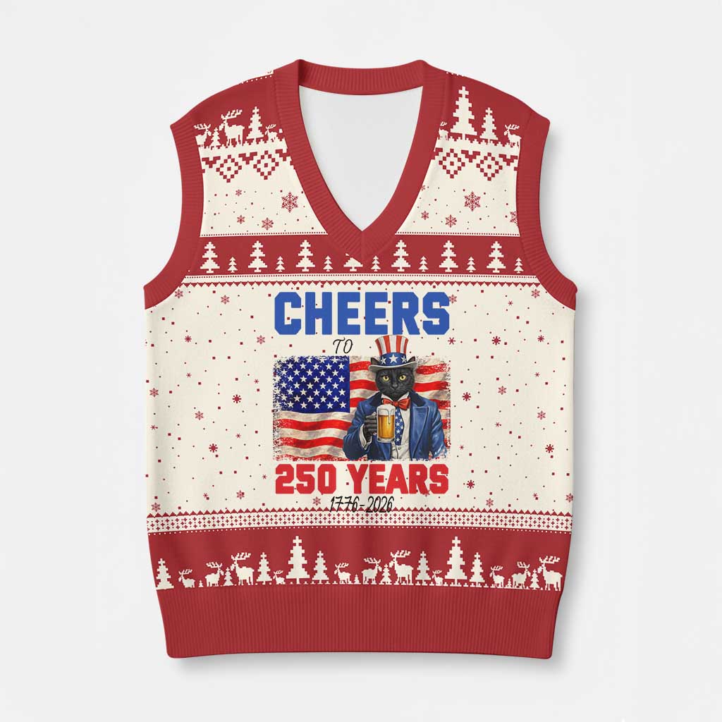 Vintage Cat Uncle Sam V-Neck Knit Sweater Vest Cheers To 250 Years