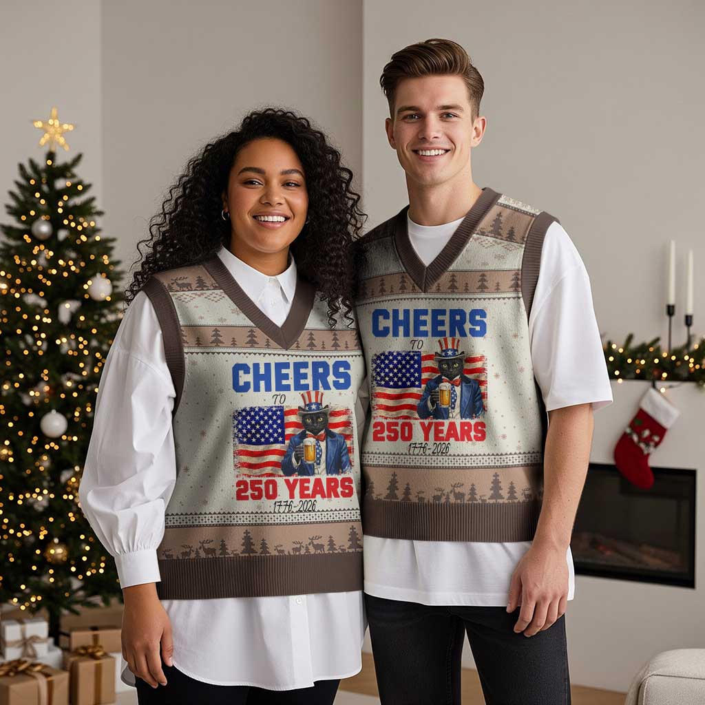 Vintage Cat Uncle Sam V-Neck Knit Sweater Vest Cheers To 250 Years