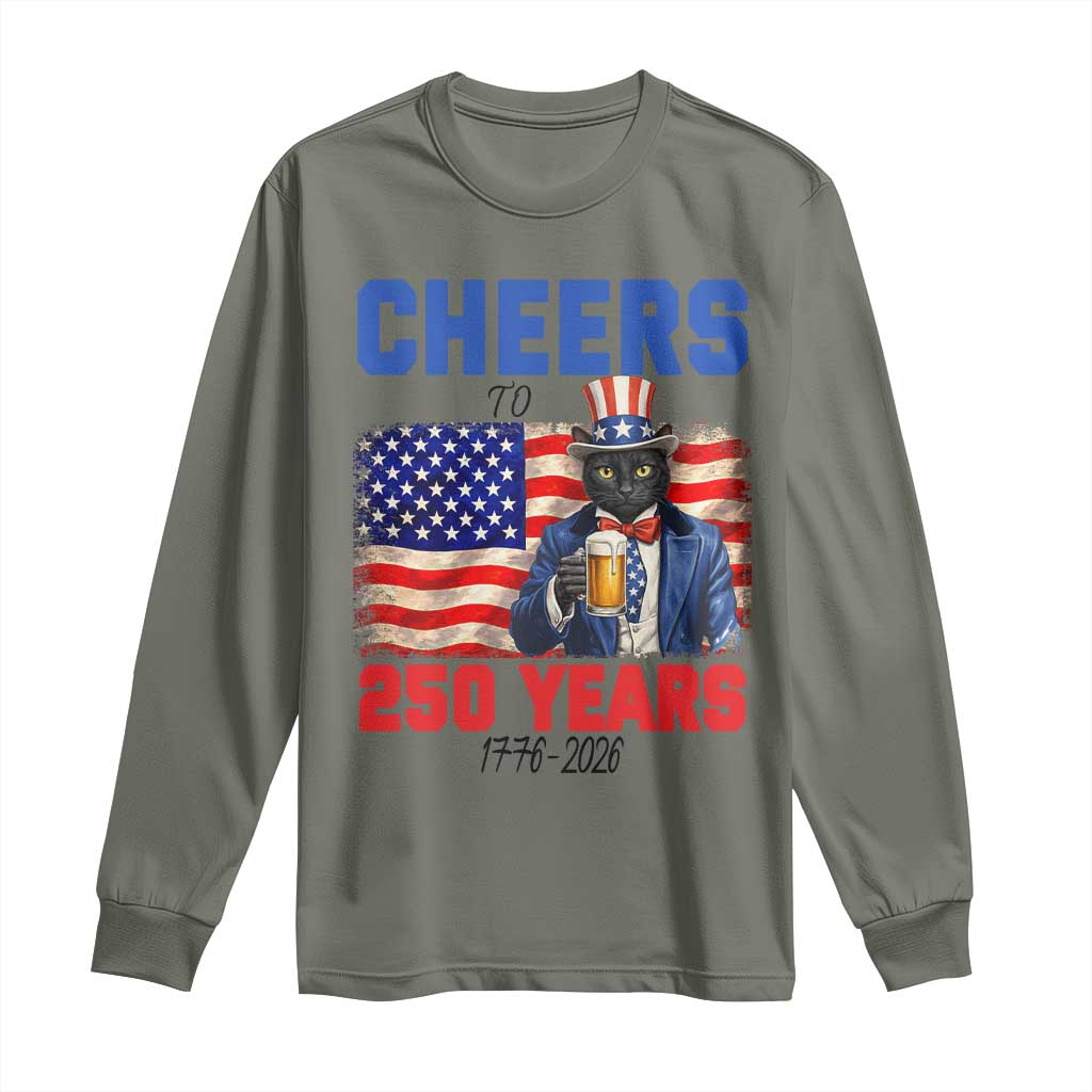 Vintage Cat Uncle Sam Long Sleeve Shirt Cheers To 250 Years