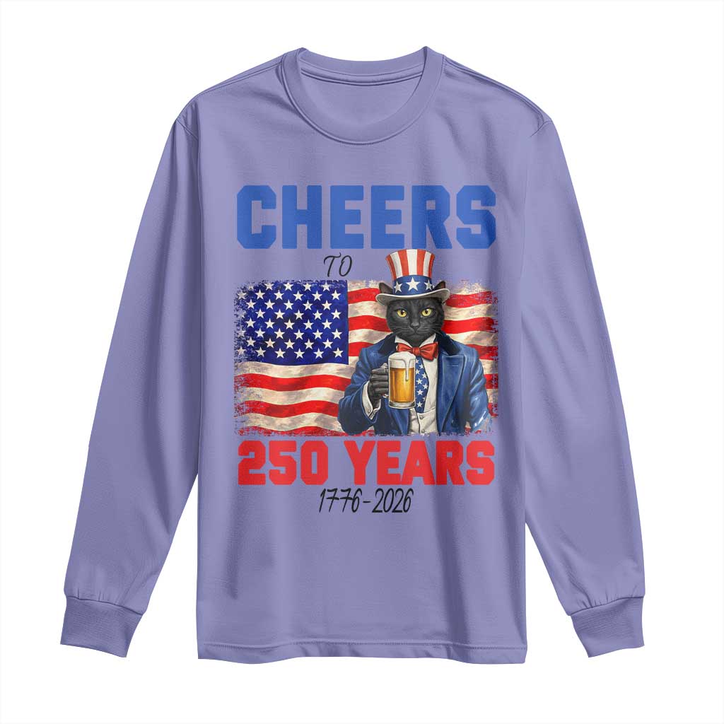 Vintage Cat Uncle Sam Long Sleeve Shirt Cheers To 250 Years