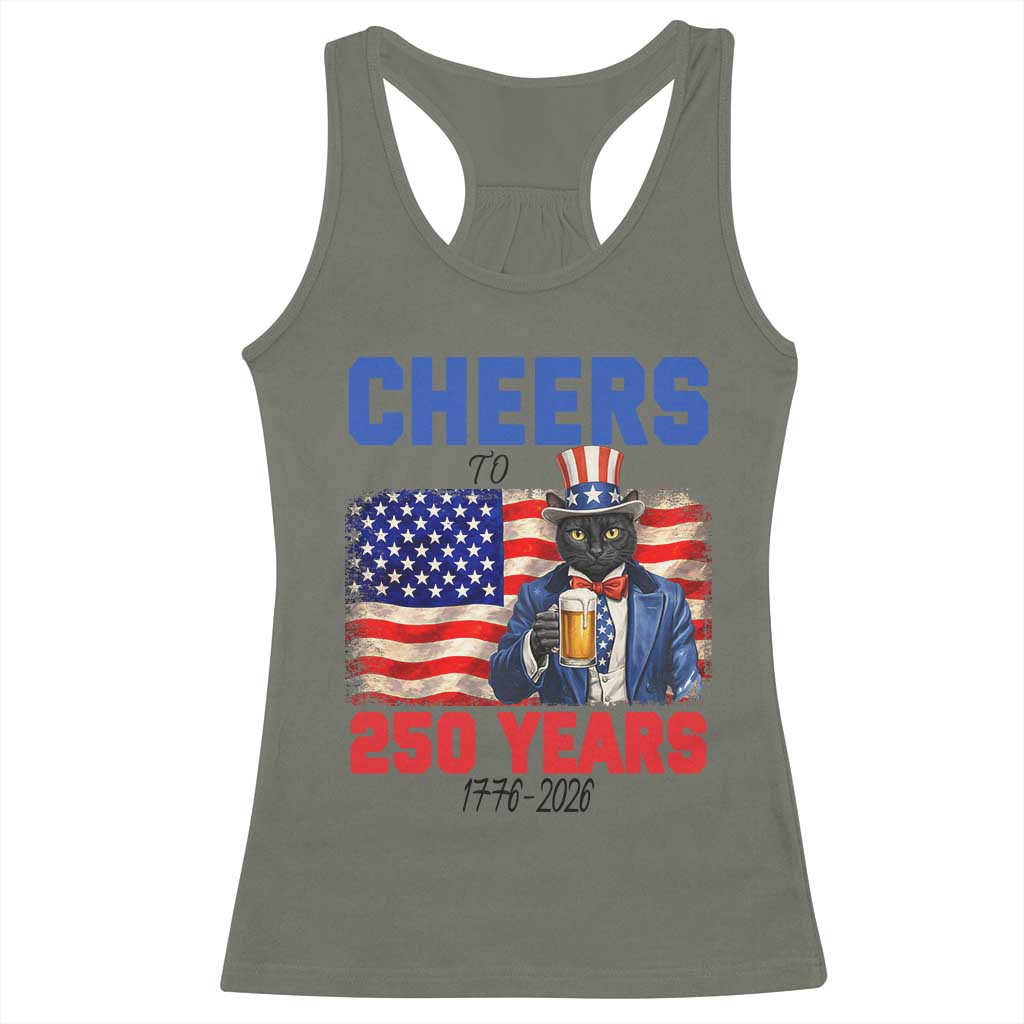 Vintage Cat Uncle Sam Racerback Tank Top Cheers To 250 Years