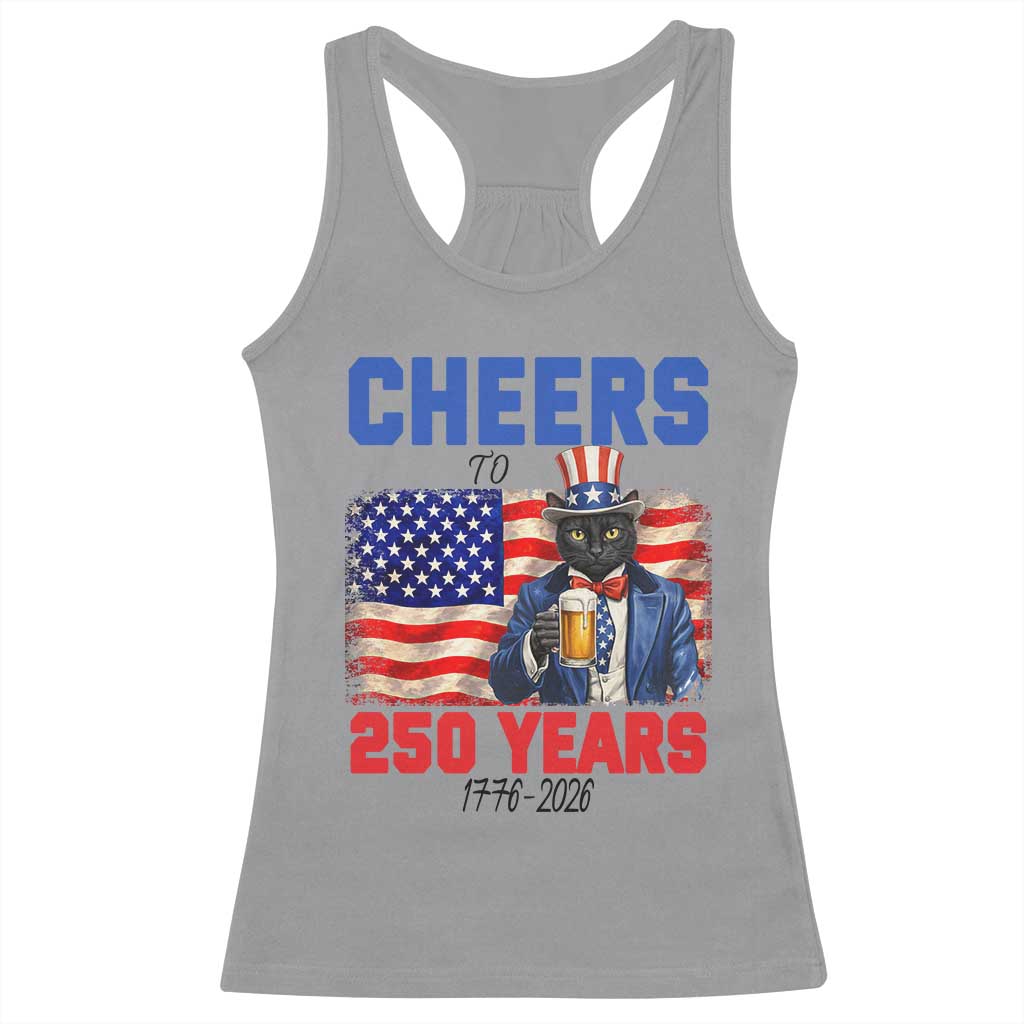 Vintage Cat Uncle Sam Racerback Tank Top Cheers To 250 Years