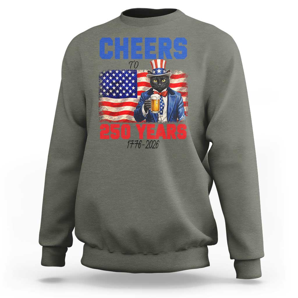 Vintage Cat Uncle Sam Sweatshirt Cheers To 250 Years